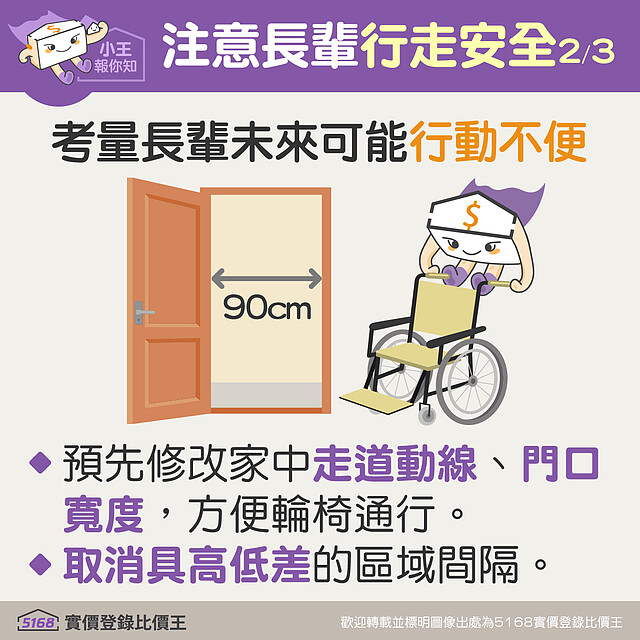 走道與門口寬度可預先修改成輪椅可通過的寬度為90公分 5168實價登錄比價王